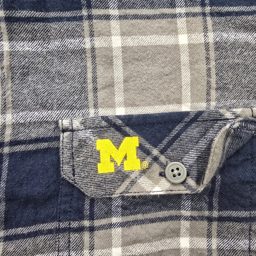 Michigan Wolverines Columbia Flannel Shirt Mens Large Blue Gray Plaid Button Up - Picture 3 of 8